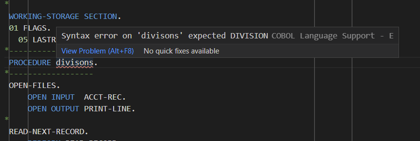 图1语法和语义检查功能突出显示一个错误